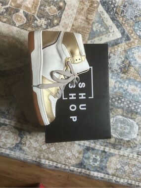 ShuShop White and Gold High-Top Women’s Sneaker
